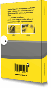 le dos d'une couverture de livre jaune avec le nez d'un chien