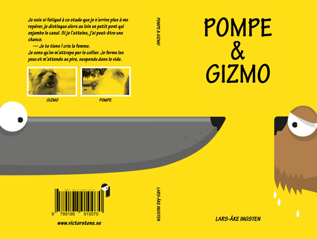 une couverture de livre jaune avec deux chiens
